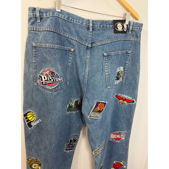Vintage RARE Y2K Unk Denim NBA Jeans NBA Team Logo Patches Men Size 40 - Picture 8 of 13